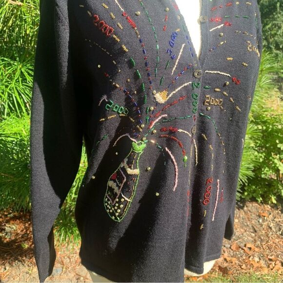 2000 Cardigan Sweater Embellished New Years Champagne Women’s M Y2K - Picture 4 of 14